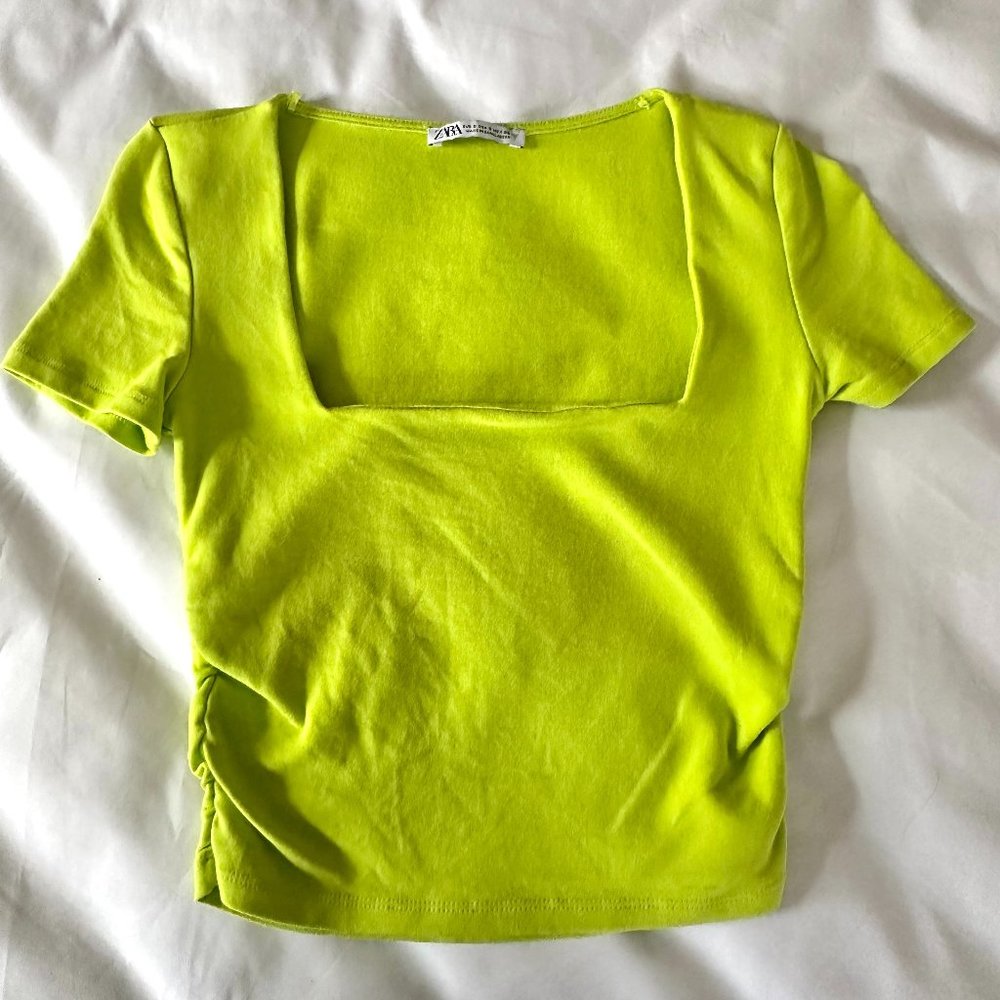 zara square neck neon top